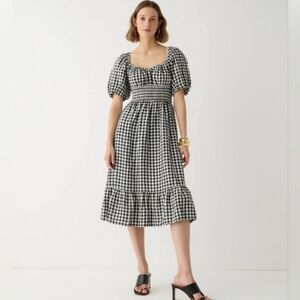 J. Crew smocked-waist puff-sleeve midi dress in gingham linen size S SOLD OUT
